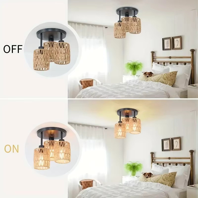 JOYINLED Designer Hängeleuchte aus italienischer Seide und Rattan in Beige und Schwarz für Wohnzimmer, Schlafzimmer und Restaurant - Bild 2