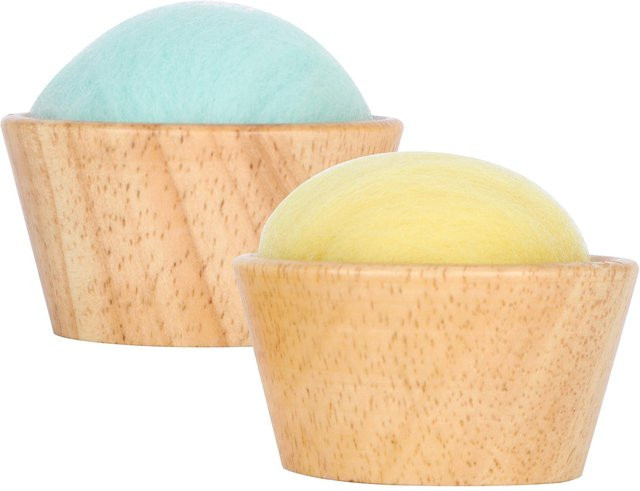 Igeteck Nadelkissen Set aus Wollfilz mit Holzschale, 2 Stück, beige und mehrfarbig - Bild 1