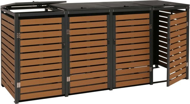Proregal Mülltonnenverkleidung für 4 Mülltonnen in Teak-Optik aus WPC und verzinktem Stahl, Farbe: Braun, H x B x T: 119 x 264 x 84 cm - Bild 1