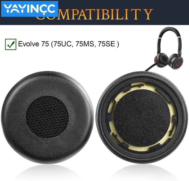 CHONGJIZHE Ersatz-Ohrpolster für Jabra Evolve 75/75+/75 UC Kopfhörer, Over-Ear Memory-Schaum aus Protein-Leder, Schwarz - Bild 1