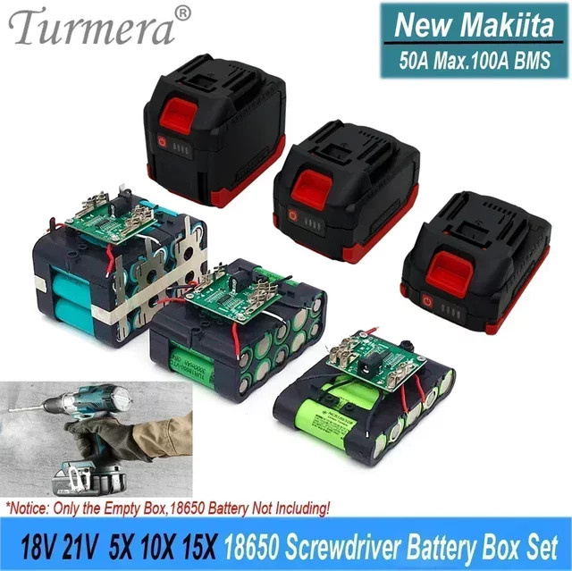 Turmera Schraubendreher-Batteriegehäuse in Schwarz mit 5S 18V 21V 18650-Halter und BMS-Schweißnickel für DIY-Elektrobohrmaschinen - Bild 1