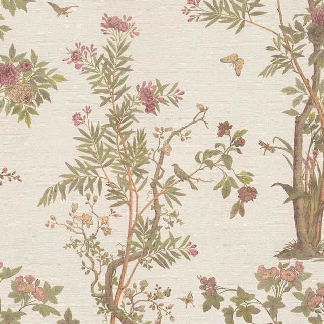 PROFHOME 790433-GU Blumen Tapete Floral Matt in Creme, Oliv-Grün, Braun und Rosa, Vlies-Tapete, Breite: 0,53 m, Länge: 10,05 m - Bild 1