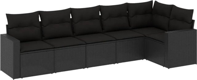 vidaXL 6-teilige Garten-Sofagarnitur in L-Form aus schwarzem Poly-Rattan mit Sitzkissen und Rückenkissen - Bild 1