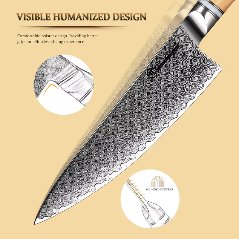 Grandsharp 7-teiliges japanisches Damastmesser-Set mit Koch-, Utility- und Brotmesser sowie Sashimi-Schneidebesteck und Luxusbox - Bild 2