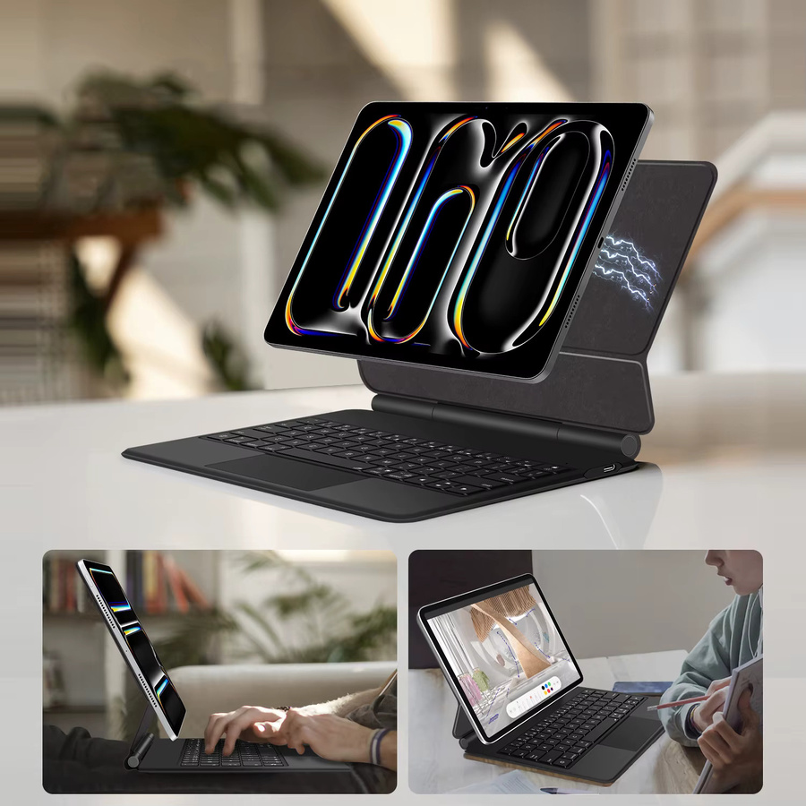 Smart PIN Plug&Play Magic Tastatur Hülle für Apple iPad Pro 11 Zoll M4 2024 und iPad Pro 13 Zoll mit Pogo Pin Direktverbindung in Weiß - Bild 5
