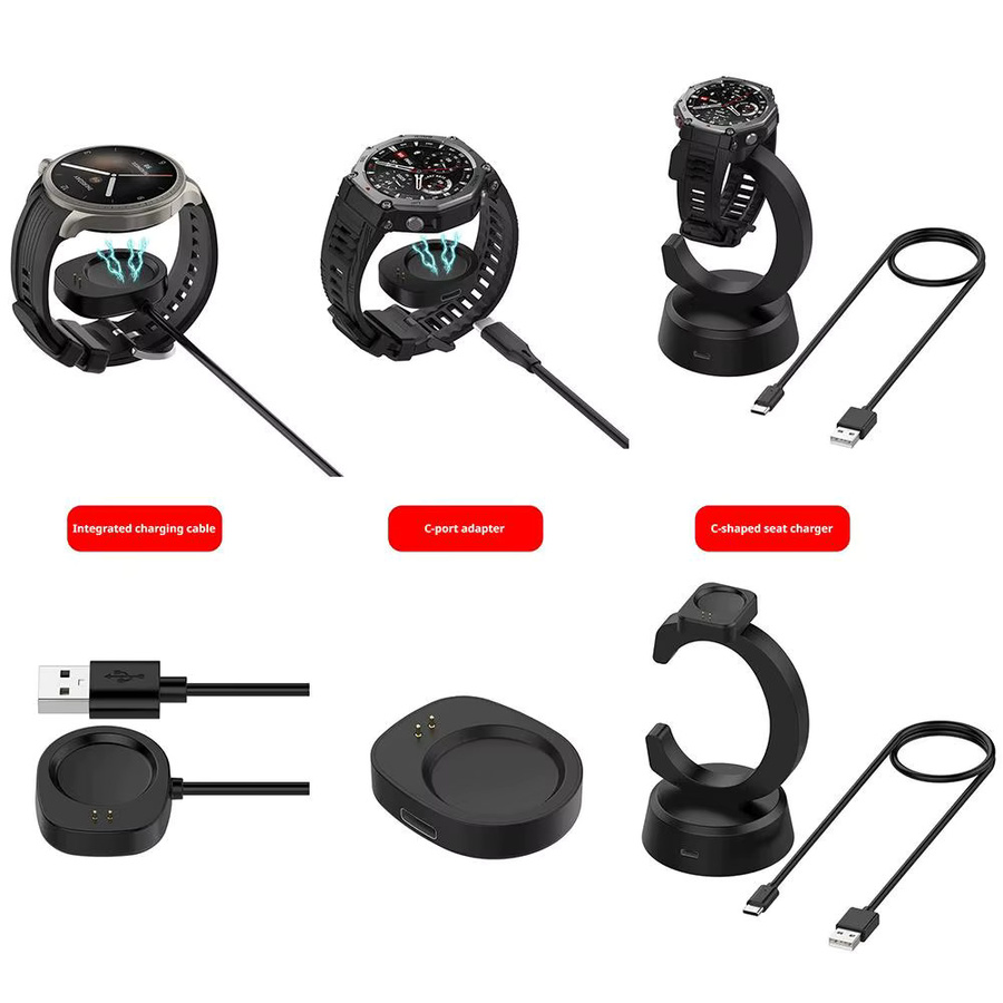 USB-Ladekabel für Amazfit T-REX3 Pro HelioStrap Smartwatch in Schwarz mit USB-A und USB-C Anschluss - Bild 4