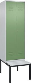 C+P PSA Doppel-Spind Classic PLUS Sitzbank mit 2 Abteilen und unterbautem Sitztyp aus Kunststoff, Farbe: Grau/Grün, B/T/H: 2120 x 600 x 815 mm - Bild 1