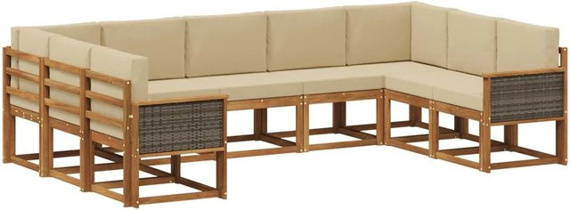 vidaXL Outdoor-Sofagarnitur aus Massivholz Akazie in Natur und Beige, 9-teiliges L-Shape Set mit Sitz- und Rückenkissen - Bild 1
