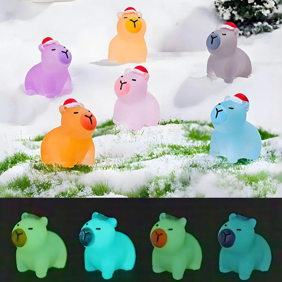 Yiran Toy Leuchtende Mini-Kapibara Figur mit Weihnachtshut für DIY Märchengarten und Party Dekoration, Mehrfarbig - Bild 2