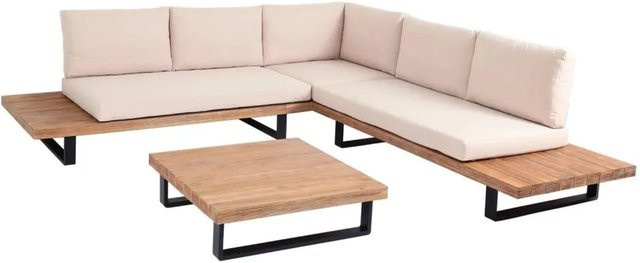 MCW Lounge-Set Garten-Garnitur H54 aus Akazie Holz und Alu in Hellbraun mit beigen Polstern - Bild 2