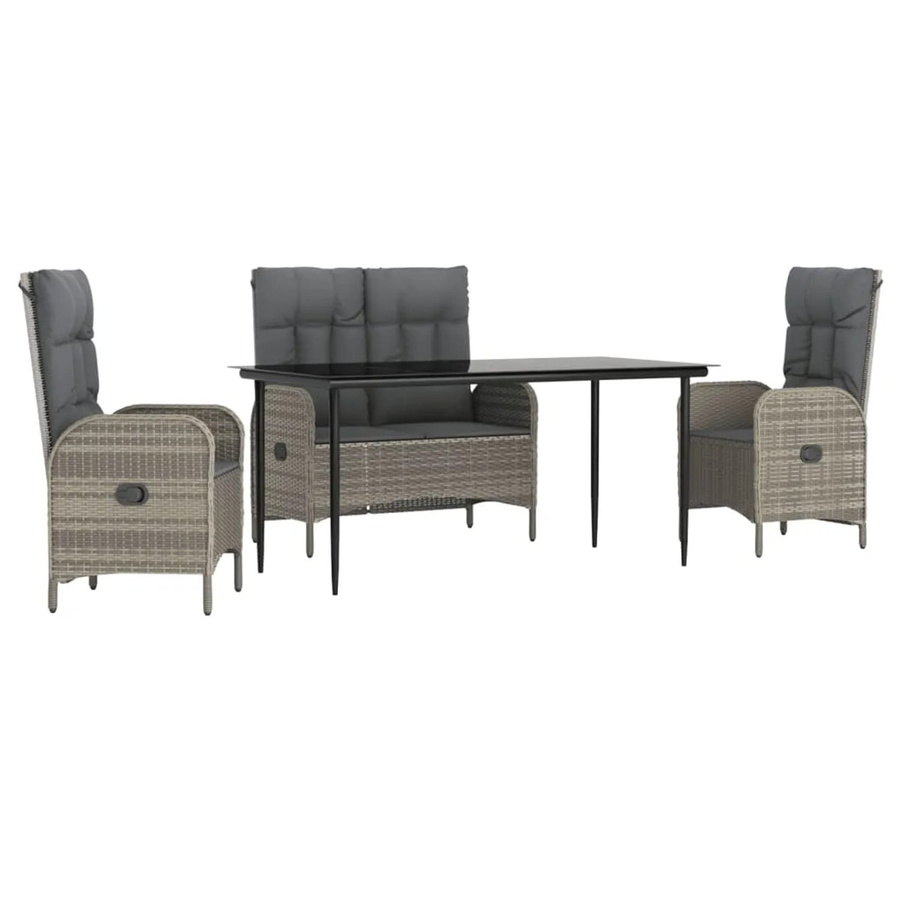 vidaXL 4-teilige Garten-Essgruppe aus Poly Rattan mit Kissen und Tisch aus gehärtetem Glas in Grau - Bild 2