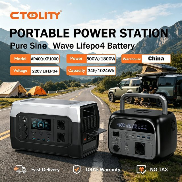 CTOLITY Tragbare Powerstation mit LiFePO4-Batterie als AC Solargenerator und Notfall-Energiespeicher mit reiner Sinuswelle (500W/1800W) - Bild 1