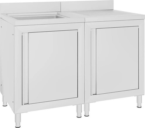 DELUKE Gastro-Spülschrank MEDO aus Edelstahl mit 1 Becken und 1 Abtropffläche, Farbe: Silber, B/T/H: 120 x 60 x 96 cm