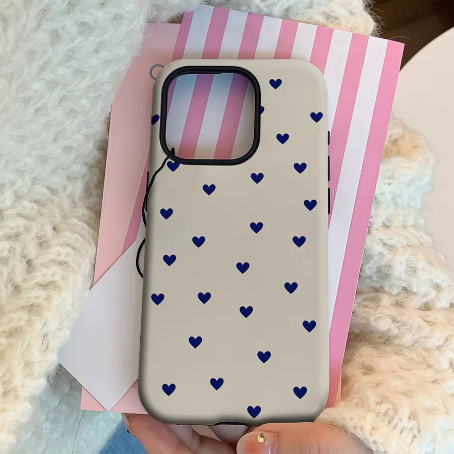 Potdemiel Handyhülle Vintage Navy Heart Ditsy für iPhone 17 16 15 14 13 12 Pro Max Plus mit doppelschichtiger Rückseite in Blau - Bild 3
