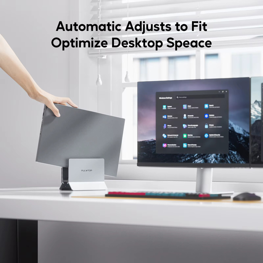 PULWTOP 11-in-1 USB-C Laptop-Dockingstation mit Dual-Monitor-Unterstützung und vertikalem Ständer in Schwarz und Grau - Bild 4