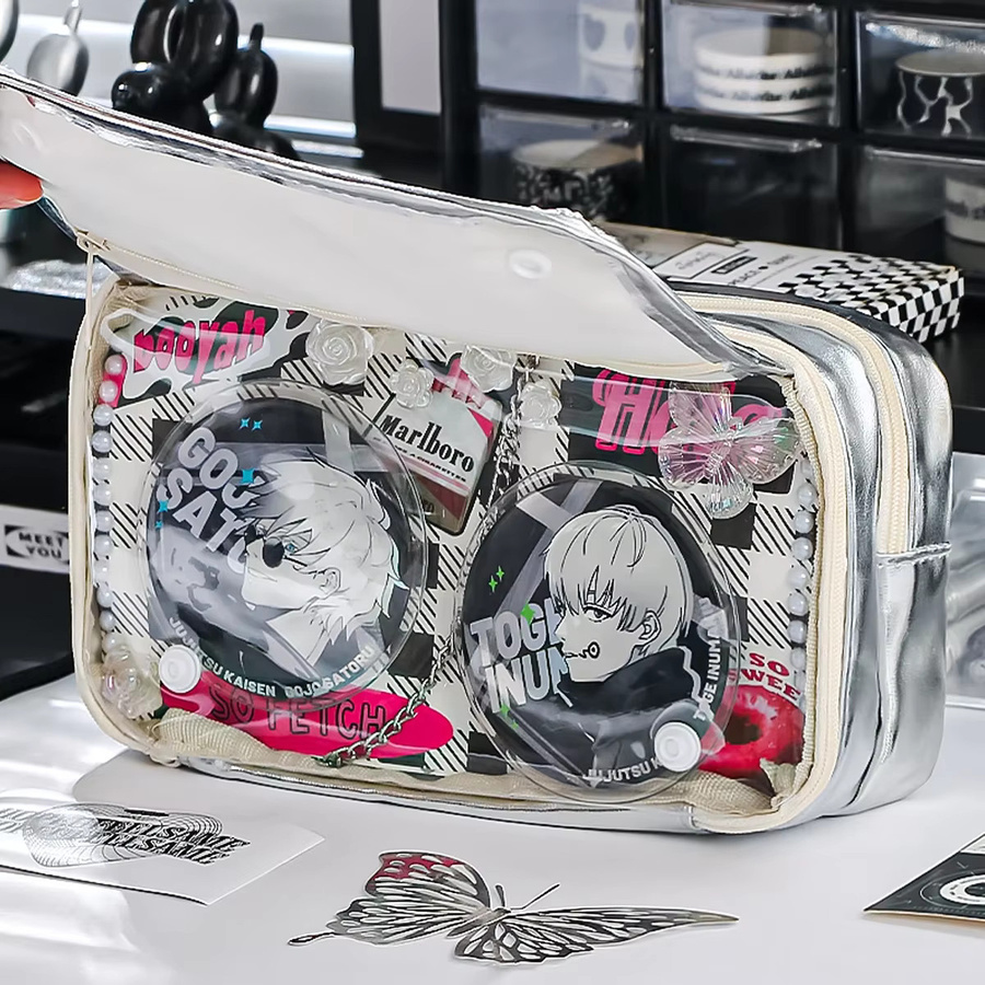 Kawaii Federmäppchen im koreanischen Stil aus Kunstleder, beige, großes Schreibwaren Etui mit großem Fassungsvermögen - Bild 4