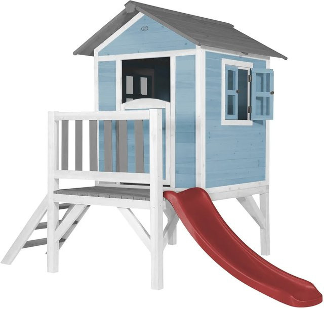 Axi Spielhaus Lodge XL in Karibischem Blau mit roter Rutsche - Bild 1