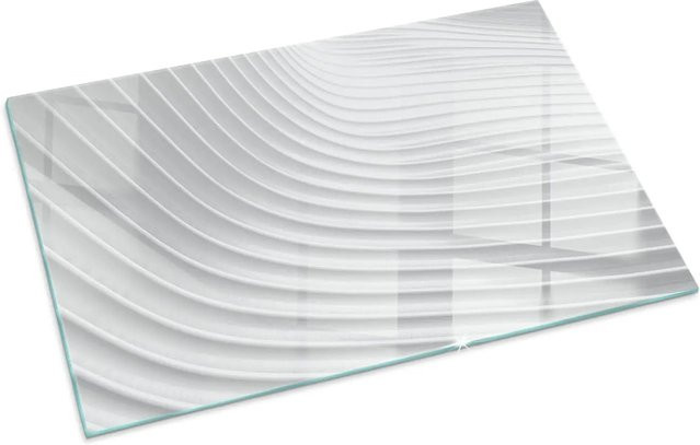 Tulup Glasplatte für Kamin und Ofen in Weiß mit Wellenmuster, B/T: 100 x 70 cm - Bild 1