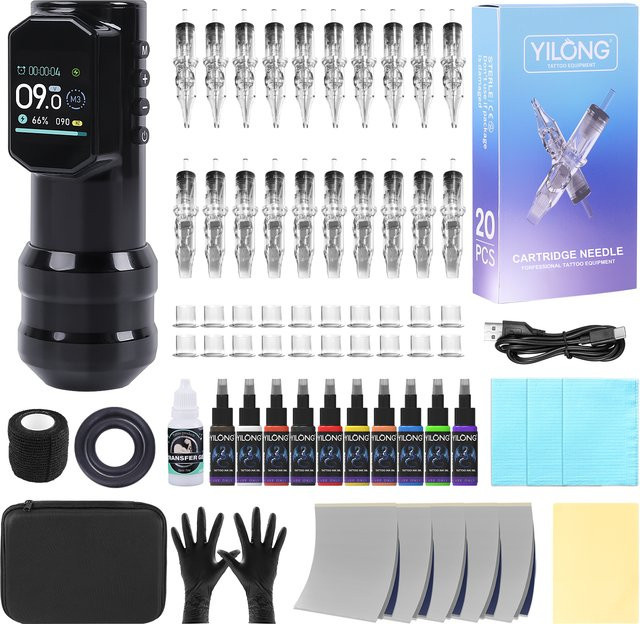 YILONG Tattoo Kit mit 1500mAh Netzteil und LED-Bildschirm - Bild 1