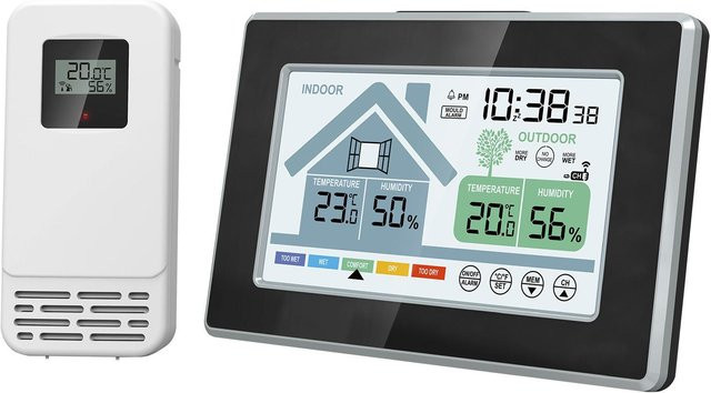 Digitale drahtlose Wetterstation mit Thermometer, Hygrometer, Uhr und Wecker in Grau - Bild 1