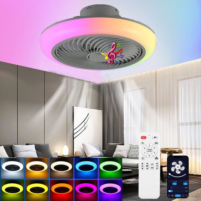 Oyajia Deckenventilator mit Bluetooth Musik, 50W RGB LED Beleuchtung, dimmbar, rund, Weiß - Bild 1