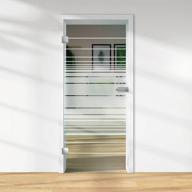 Skyscope Glasdrehtür ESG Floatglas Dekor Siebdruck DIN Links H x B x T: 197,2 x 83,4 x 0,8 cm - Bild 1