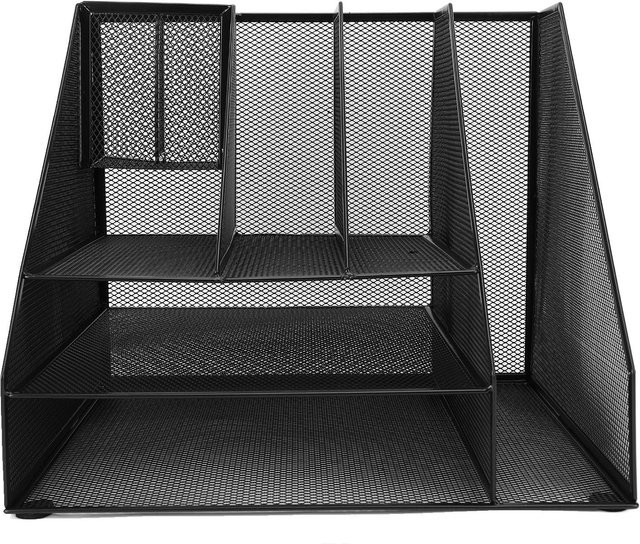 Schreibtisch Organizer von Painter aus Metall in Schwarz und Grau mit 3 Ebenen, Papierablage, 2 Stifthaltern und Aktenorganizer - Bild 1