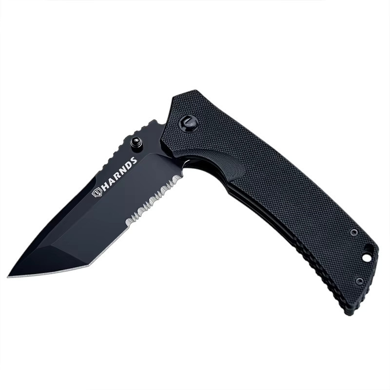 HARNDS Warrior General Klappmesser mit D2-Stahlklinge und schwarzem G10-Griff inklusive Ballistischer Nylonscheide - Bild 2