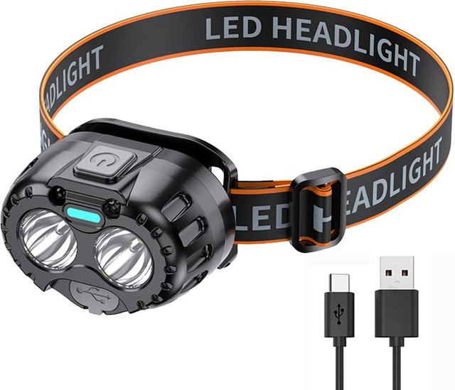 YJMP Super Lighting LED-Stirnlampe in Schwarz mit 250 lm, IPX4 wasserdicht und wiederaufladbarem Akku, verstellbare Notfall-Stirnlampe für Outdoor, Camping und Arbeit - Bild 1