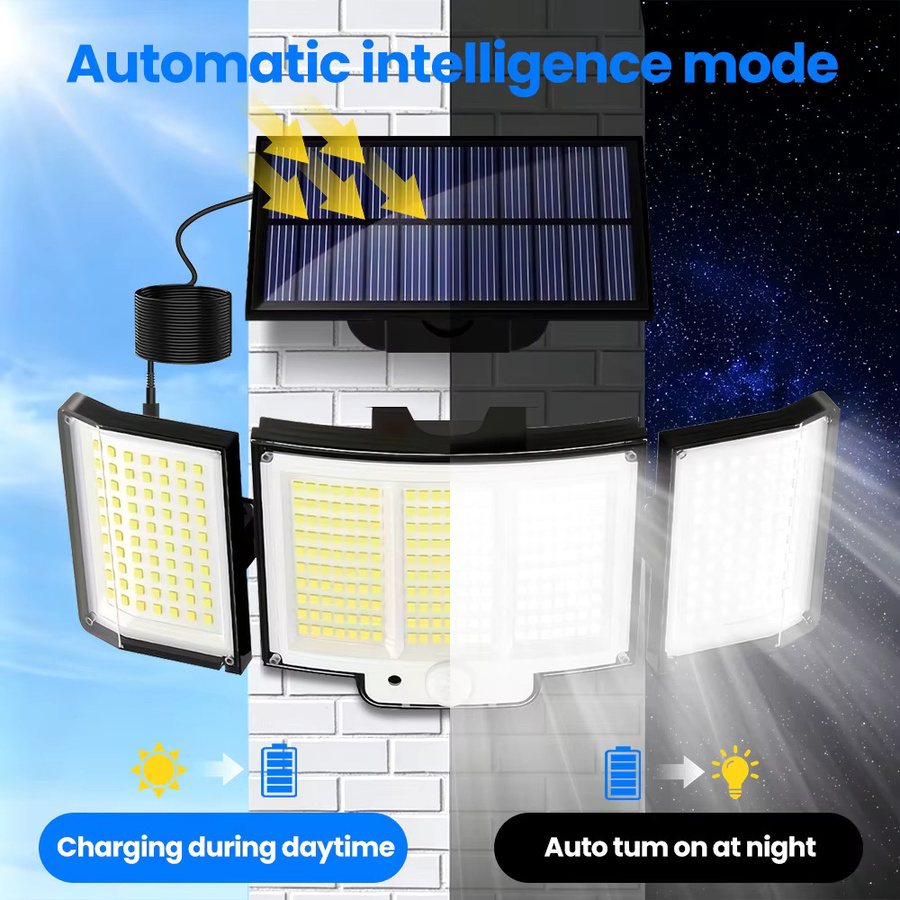 Solar-Sicherheitsleuchte mit 348 LED und Bewegungssensor, IP65 wasserdichtes Solar-Wandflutlicht für den Außenbereich mit Fernbedienung, Schwarz - Bild 2