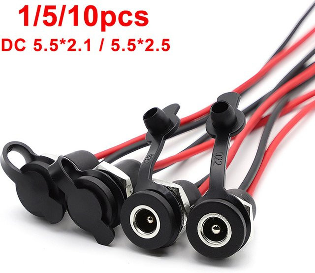 JCD DC Power Buchse wasserdichter Stecker mit 2 Pin 18AWG Pigtail Draht Kabel in Schwarz, 5,5 x 2,1 mm und 5,5 x 2,5 mm - Bild 1