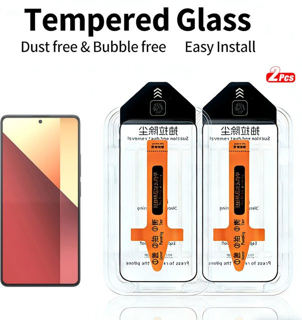 2 Stück Xiaomi Displayschutzfolie aus gehärtetem Glas für Redmi 13C 13 13R Redmi Note 13 Pro 4G/5G transparent mit One-Touch-Installation - Bild 1