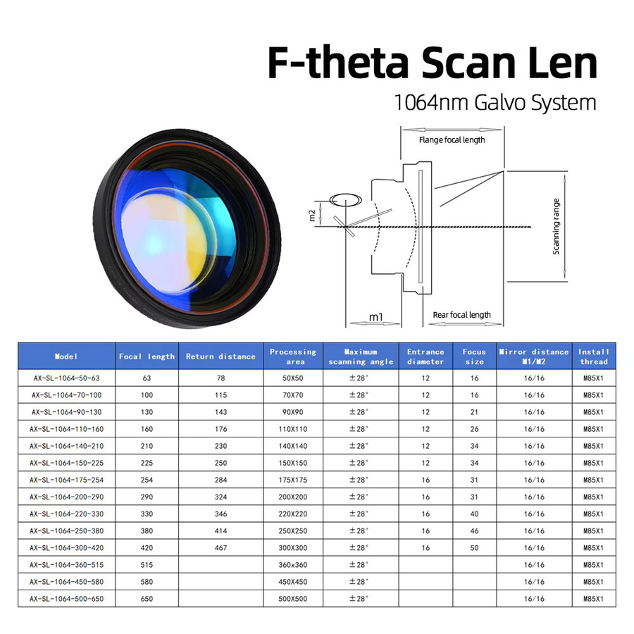 Axrayser F-Theta Scan Objektiv für 1064nm YAG Laser Kennzeichnungsmaschinen - Bild 2