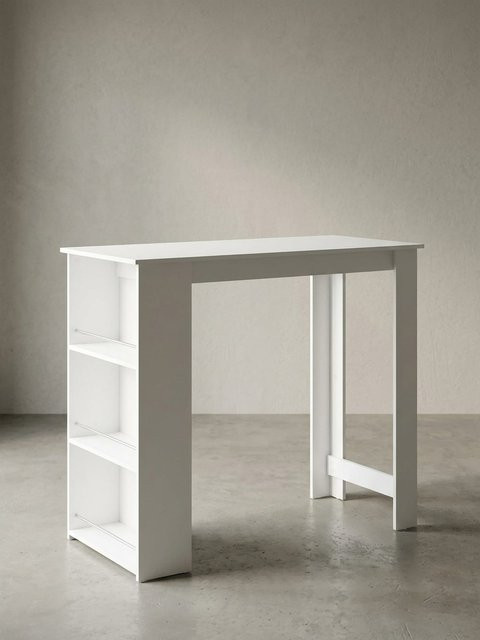 Moderner Bartisch von KADIMA DESIGN mit Regal aus Holz und Metall, Weiß/Silber, B/T/H: 120 x 60 x 107 cm - Bild 1
