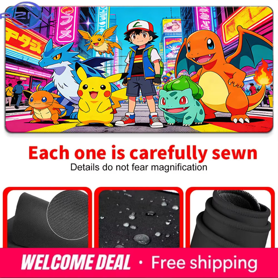 Potdemiel Pokemon Ash & Neon City Starter Team Gaming-Schreibtischunterlage, rutschfestes und waschbares Mauspad, Mehrfarbig - Bild 4