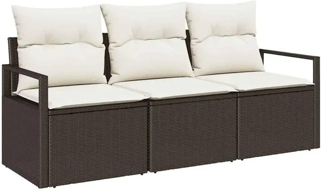 vidaXL Garten-Sofa-Set 3-tlg. aus Polyrattan in Braun mit Polsterkissen - Bild 1