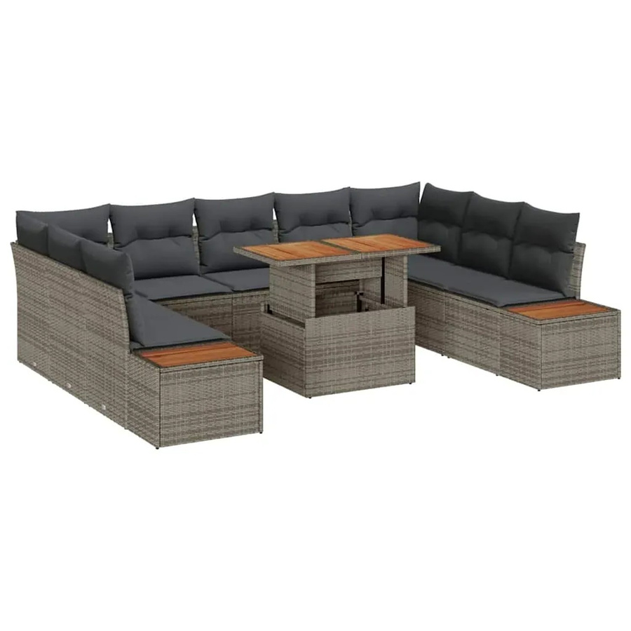 vidaXL Garten-Sofa-Set aus Poly-Rattan in Grau mit 10-teiligem Set inklusive Stauraum und Polsterkissen - Bild 2