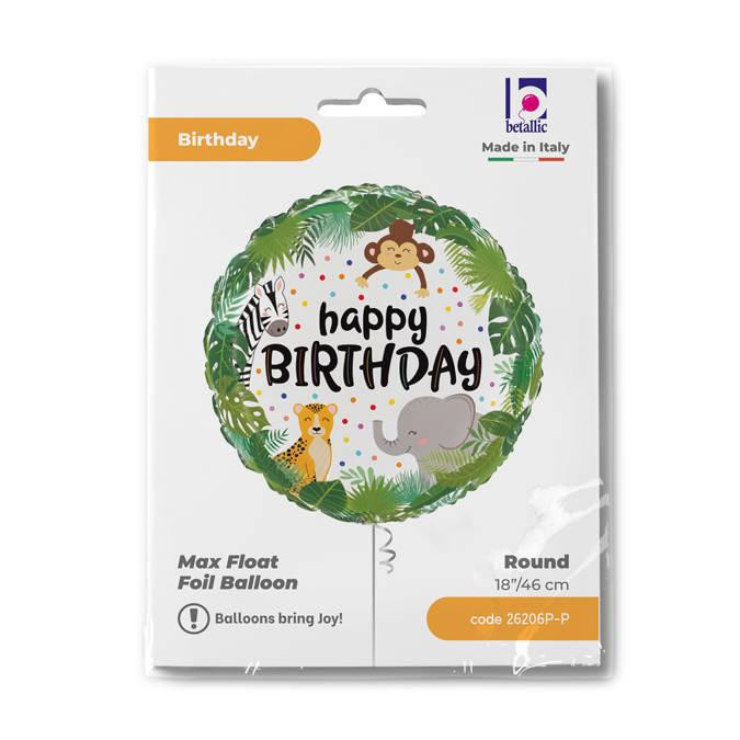 Grabo Folienballon Happy Birthday Dschungel Safari mit Tieren, rund, multicolor, Durchmesser: 46 cm - Bild 2