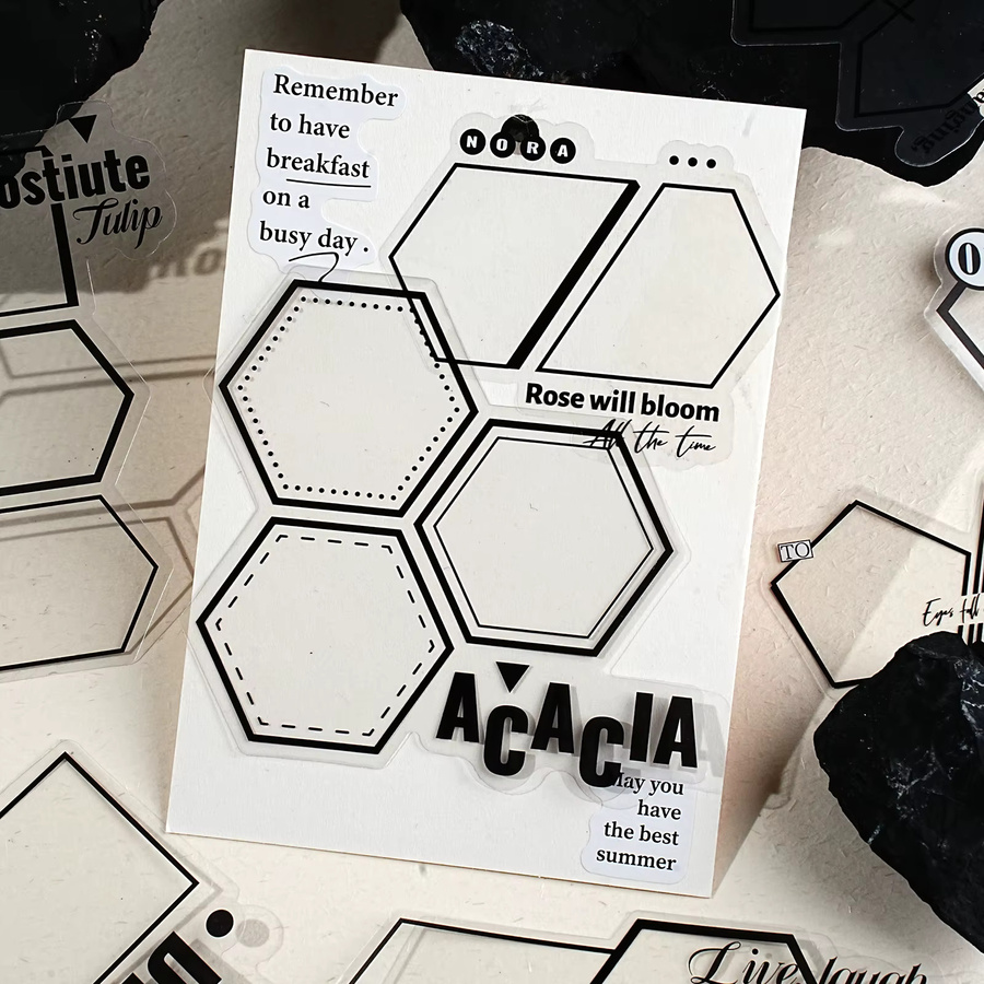 Etori Life 15 Stück Vintage Tagebuchaufkleber mit geometrischen Mustern und englischem Text in Schwarz-Weiß für DIY-Projekte, Laptop und Koffer - Bild 3