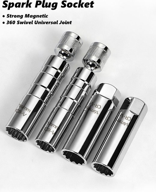 NIUXIANG Magnetischer Universal-Gelenksteckschlüssel für Zündkerzen, 12-Kant Flexibler Steckschlüssel, 14/16mm, Silber - Bild 1