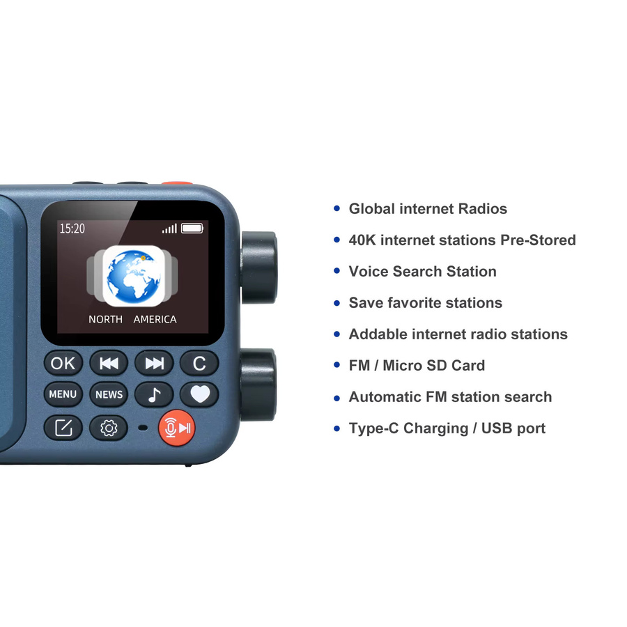 Choyong A8W Tragbares Internetradio mit WiFi, 4G und FM in Blau - Bild 2