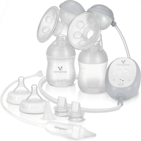 Cangaroo Elektrische Doppelmilchpumpe 2 in 1 Grace XN-D254 mit Nasensauger und Flaschen in Grau