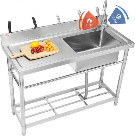 VEVOR Edelstahl Spülbecken Set mit Arbeitsplatte, freistehendes einteiliges Gewerbe-Spülbecken für Gastronomie und Garage, Farbe: Silber, B/T/H: 100,1 x 48,5 x 95 cm - Bild 1