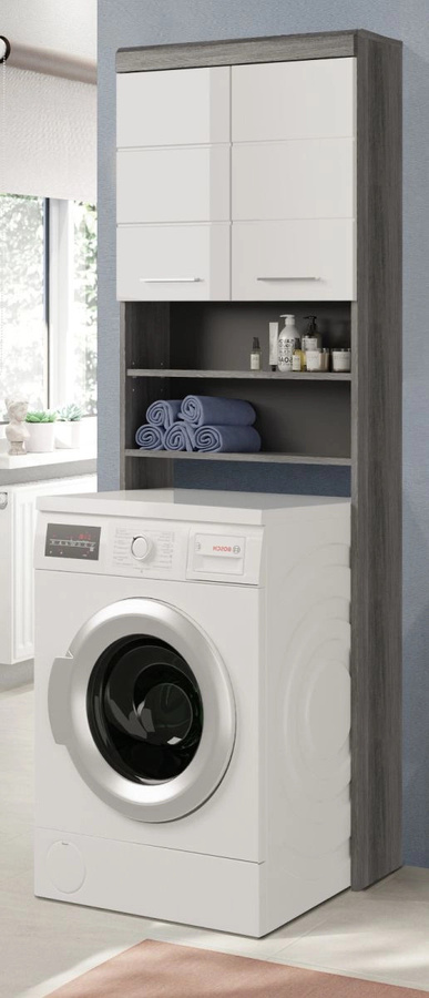 Waschmaschinenschrank Shawn von Inn.Furn in Weiß Hochglanz und Grau, Breite: 63 cm, Höhe: 191 cm - Bild 1