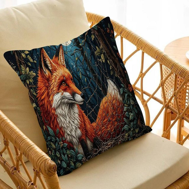 Kissenbezug mit Fuchs-Stickerei-Imitation in Orange für Sofa und Schlafzimmer, B/B: 45 x 45 cm und 60 x 60 cm - Bild 1