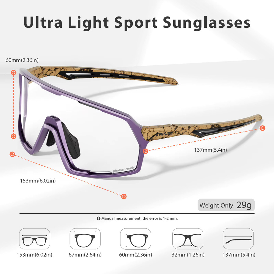 Kapvoe Sportsonnenbrille, Photochrome, Vollrand, Unisex, Kunststoff - Bild 4