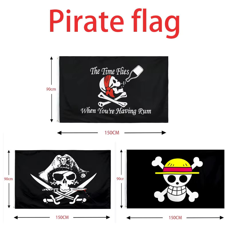 Bandai One Piece Strohhut-Piraten Totenkopfflagge Monkey D. Luffy Banner aus Polyester, Farbe: Schwarz, B x H: 90 x 150 cm - Bild 4
