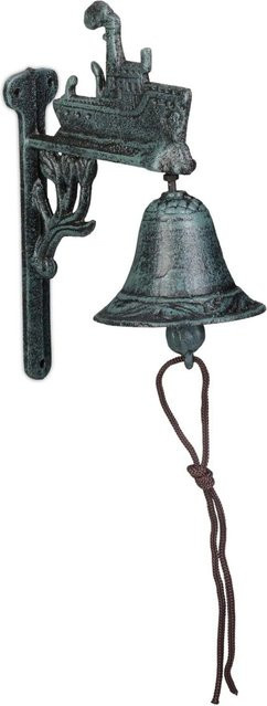 Relaxdays Türglocke Schiff aus Gusseisen in Grün mit Kordel, B/T/H: 24 x 10 x 16 cm - Bild 1