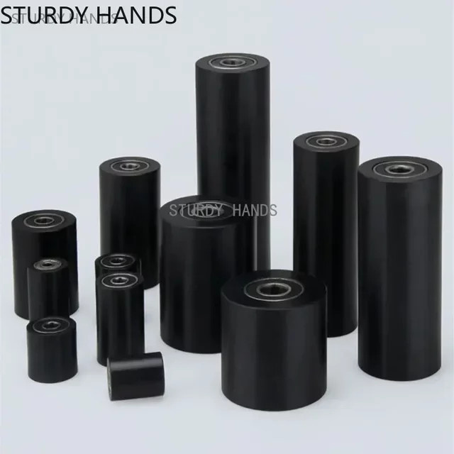STURDY HANDS Lagerrolle mit Gummischeibe in Schwarz und Pink, verschleißfestes und wasserdichtes zweiachsiges Führungsrad aus Kunststoff - Bild 1