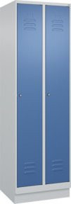 C+P Wäsche-Spind Classic PLUS mit Sockel, 2 Abteile, Stahlkonstruktion, grau/blau, H x B x T: 195 x 60 x 50 cm, mit Zylinderschloss - Bild 1